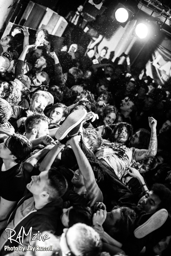 Surfing at the Black Dahlia Murder show in London, 2016. Photo by Jay Russell.